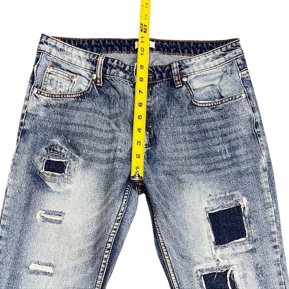 POL Distressed Patchwork Jeans Medium Wash Straight Leg Cotton CWP48 Size L (30) - Picture 7 of 14